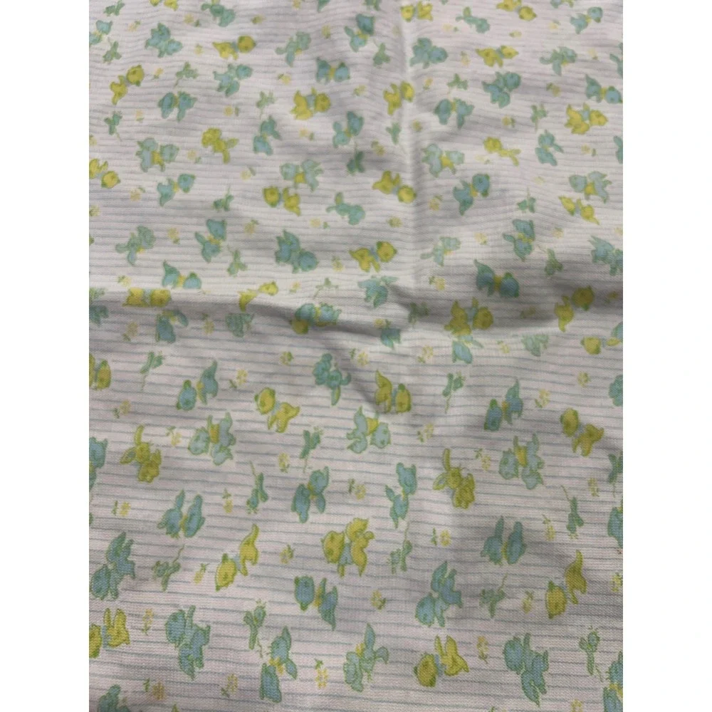 Vintage Baby Receiving Blanket Yellow Blue Teddy Bear Print Picot Trim 30x32